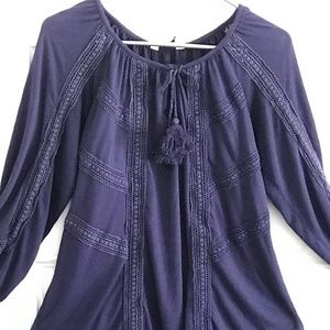 Lucky Brand Lace Inset Embroidered Button Top